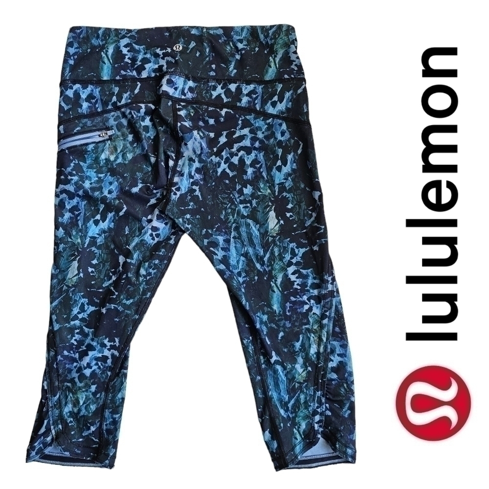 Lululemon Run: Top Speed Crop Leggings Full-On Luxtreme - Size 6 - Floral Blue
